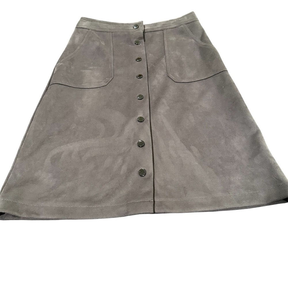 T Tahari Charcoal Button-Down A-Line Skirtsuede faux leather